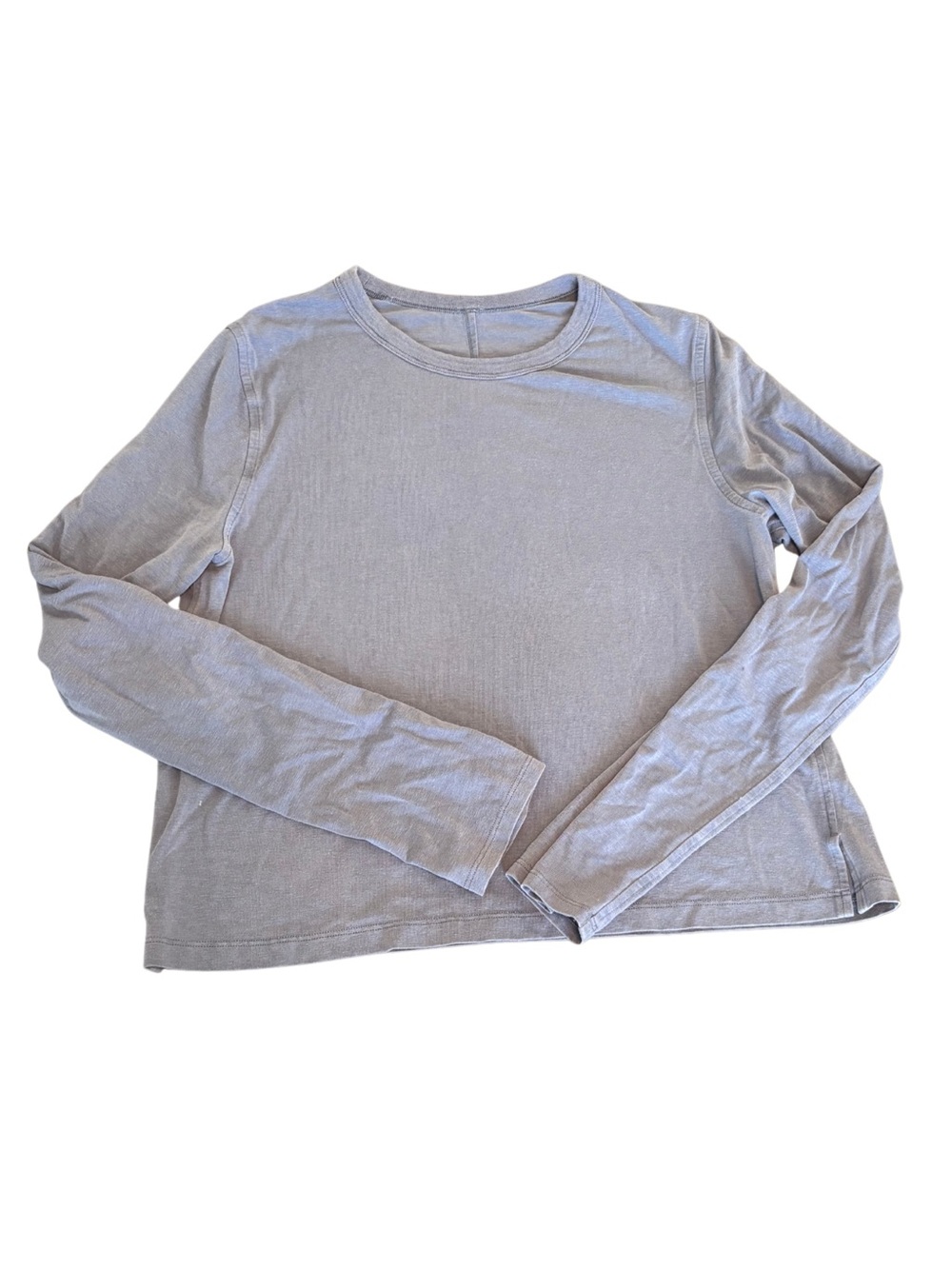 Lululemon women's  cropped long-sleeve top in a soft, slate-gray or blue-gray